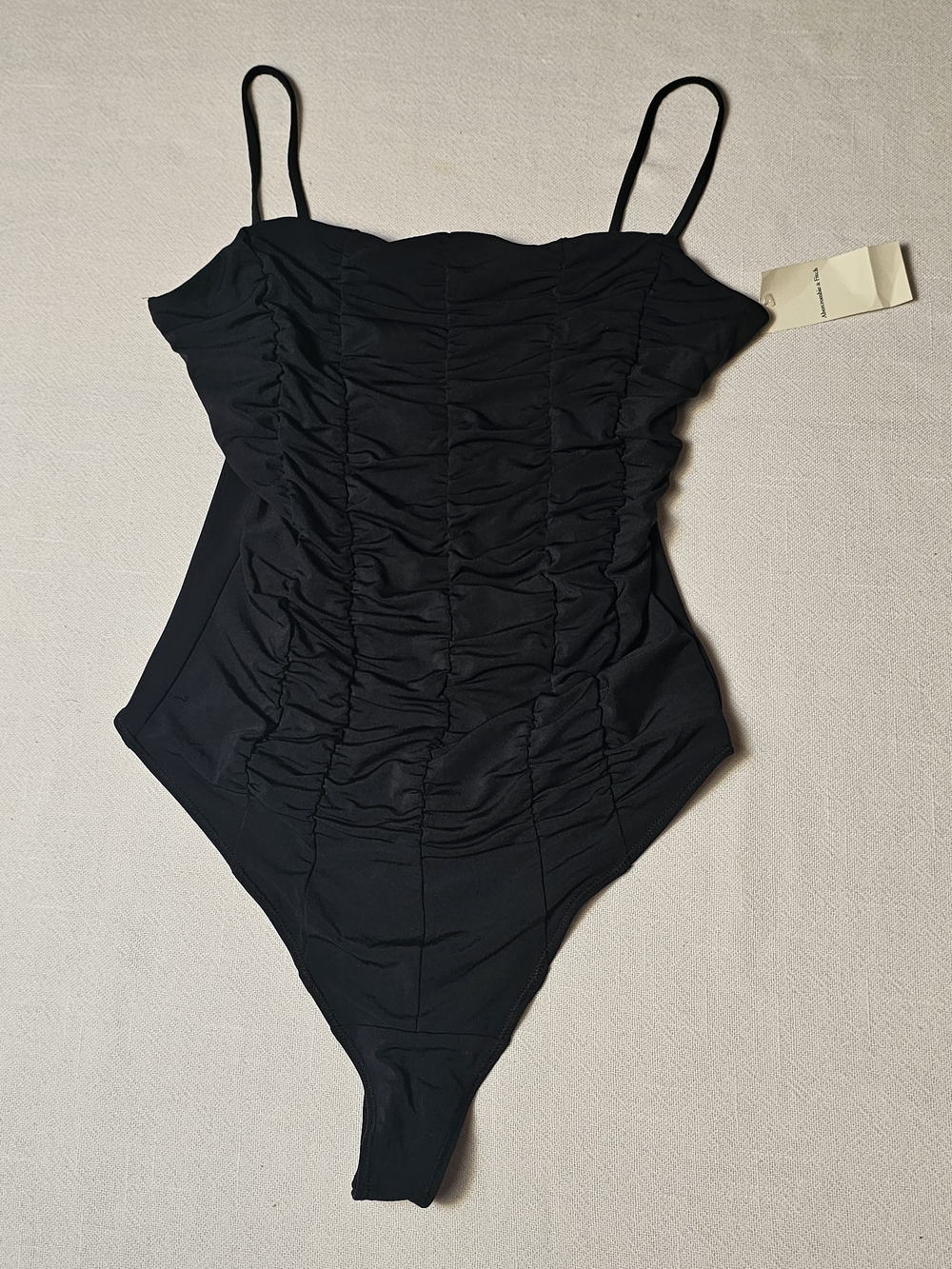 Abercrombie & Fitch black ruched bodysuit Womens Size Small Black NWT